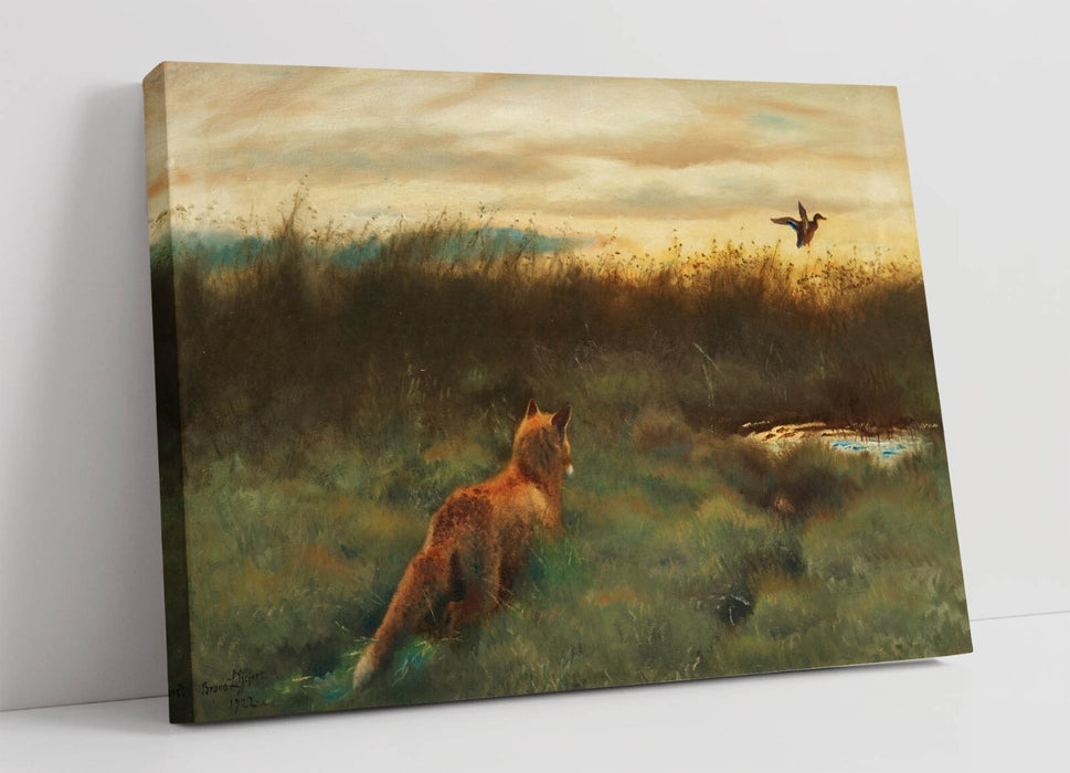 Canvas Wall Art - Bruno Liljefors Fox And Duck Painting | Handmade UK Print