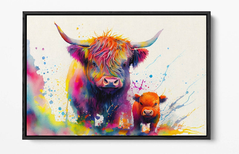 Highland Cows Canvas – Colorful Animal Print Float Effect Canvas Wall Art