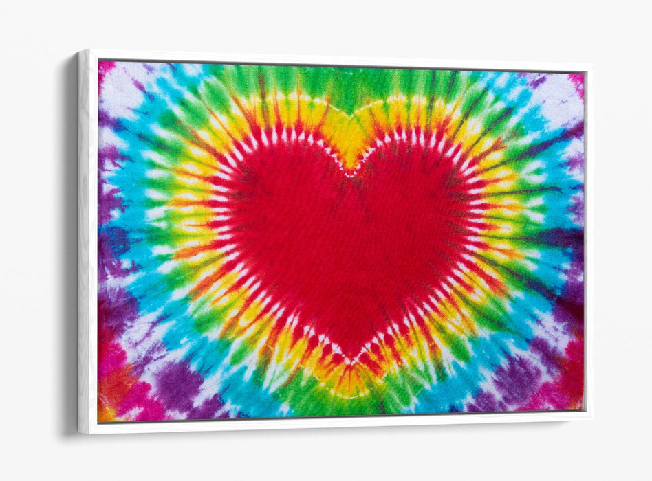 Tie Dye Canvas Art - Multi Colour Heart Bedroom Decor | Float Effect Wall Print