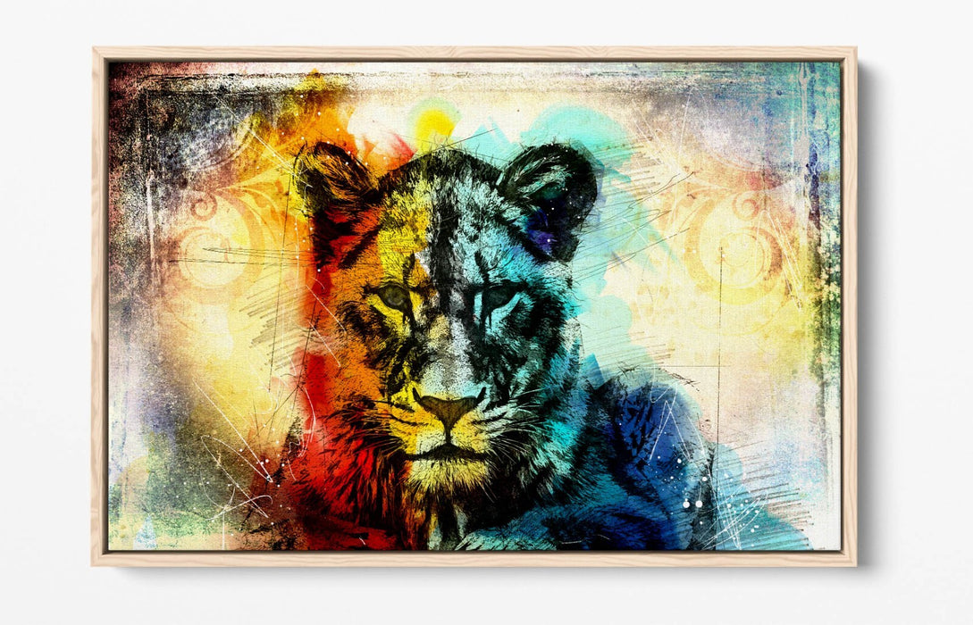 MULTI COLOUR LIONESS SKETCH -FLOAT EFFECT CANVAS WALL ART PRINT