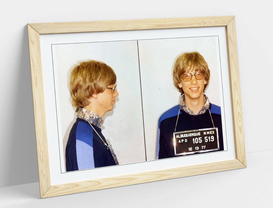 BILL GATES MUGSHOT 2 -ART FRAMED POSTER PICTURE PRINT ARTWORK- BLUE YELLOW