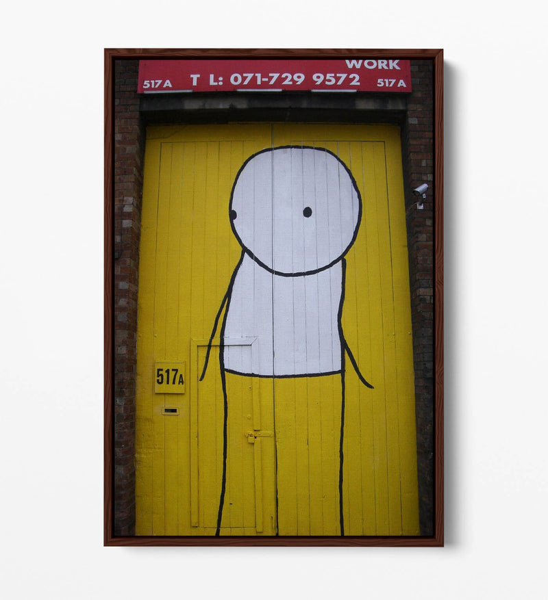 Canvas Wall Art - Stik Yellow Door Graffiti Artwork | Float Effect Canvas Print, Ready To Hang