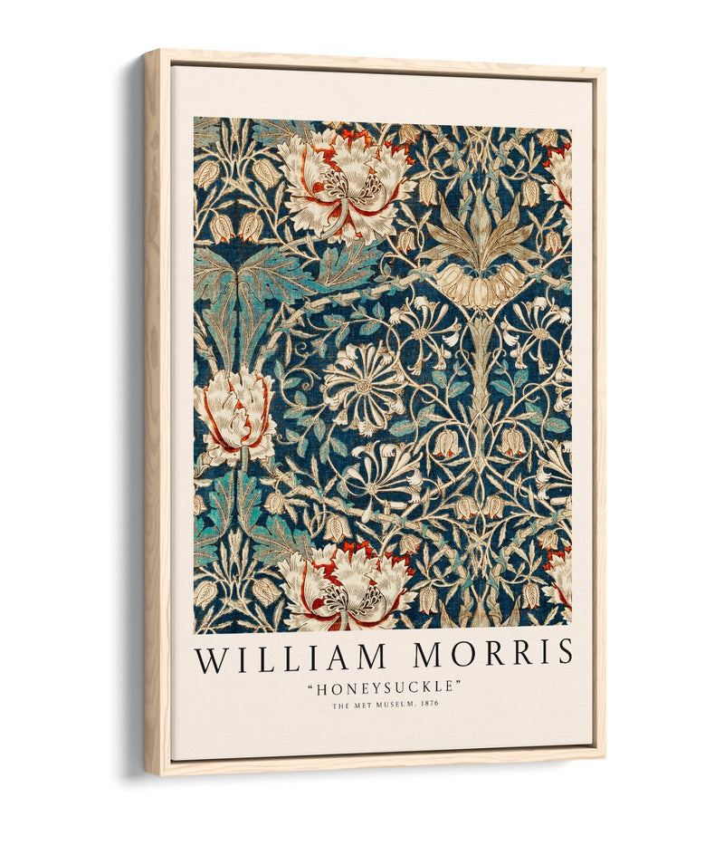 Float Effect Canvas Art - William Morris Honeysuckle Botanical Print With Premium Varnish Finish