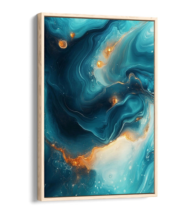 Abstract Canvas Wall Art – Blue Gold Float Effect Modern Wall Decor Print