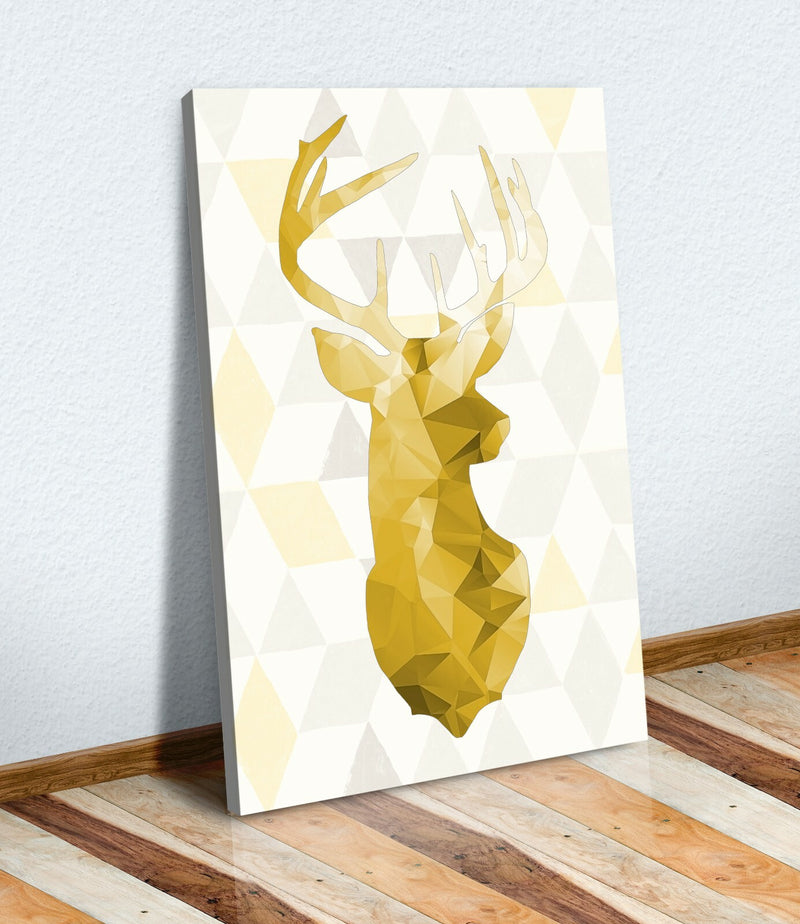 Stag Head Canvas Art – Geometric Wall Print With Premium Varnish Finish