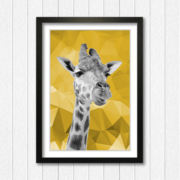 Giraffe Framed Poster - Black White Giraffe Print | Yellow Mustard Decor Wall Art