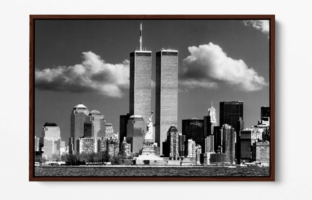 Canvas Wall Art - NYC Twin Towers Print | Float Effect, Black & White Decor