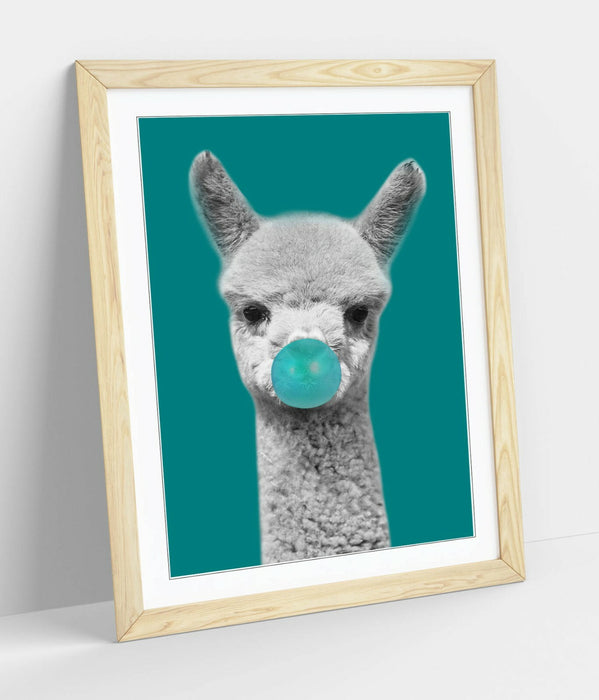 ALPACA BLACK WHITE TEAL BUBBLEGUM -FRAMED ART POSTER PICTURE PRINT ARTWORK