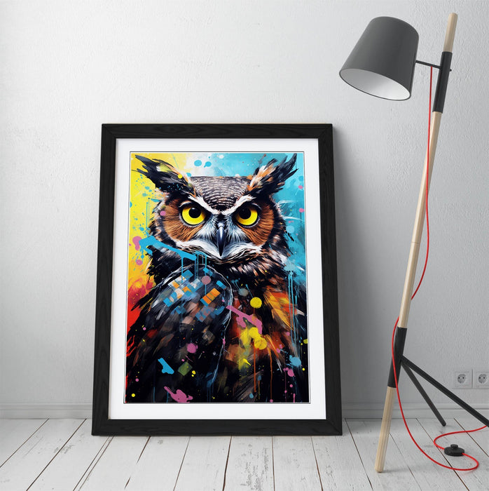 Framed Wall Art - Abstract Owl Poster Print | Colourful Contemporary Decor
