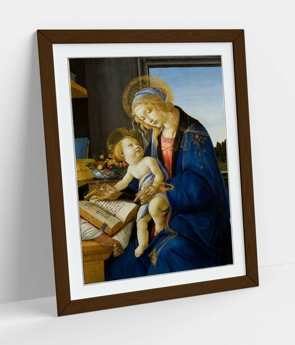 Framed Wall Art - Sandro Botticelli Madonna of the Book Print with Natural Wood Grain Frame