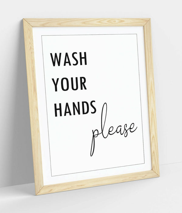 "WASH YOUR HANDS" FUNNY SLOGAN QUOTE BATHROOM -FRAMED WALL ART PICTURE PRINT