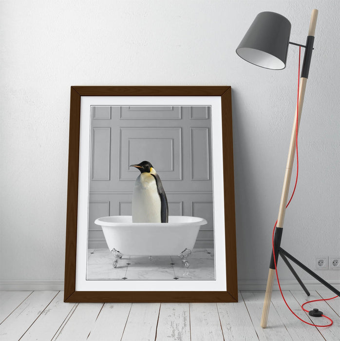 PENGUIN IN BATHTUB -QUIRKY ART FRAMED POSTER PICTURE PRINT BATHROOM ARTWORK