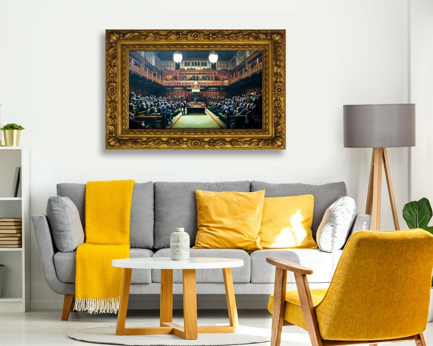 MONKEY PARLIAMENT CANVAS WALL ART ARTWORK GRAFFITI PRINTED FRAME BANKSY STYLE