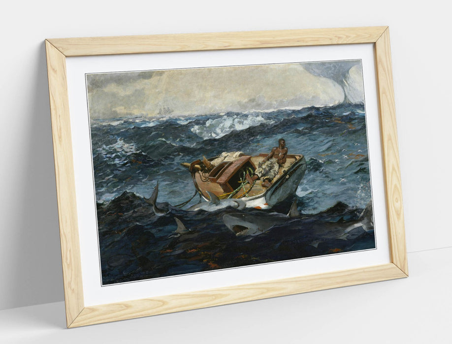 Framed Wall Art Poster - Winslow Homer Gulf Stream Painting | Woodgrain Frame