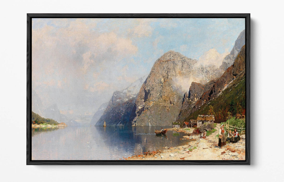 GEORG ANTON RASMUSSEN, A FJORD LANDSCAPE -FLOAT EFFECT CANVAS WALL ART PRINT