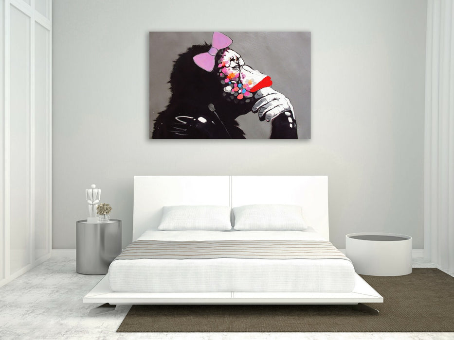 BANKSY DJ MONKEY FEMALE GORILLA CANVAS WALL ART PRINT GRAFFITI DEEP FRAMED