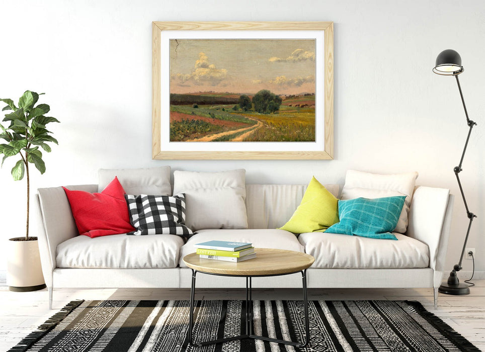 Framed Art Poster - Landscape Field Road Painting | Handmade UK Wall Art Print
