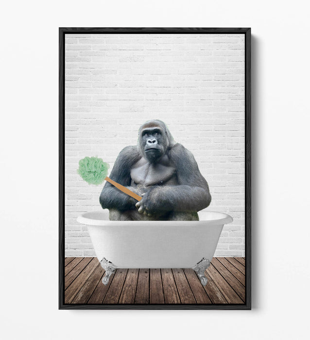 FUNNY GORILLA IN BATHTUB -BATHROOM FLOAT EFFECT CANVAS WALL ART FUNNY PRINT