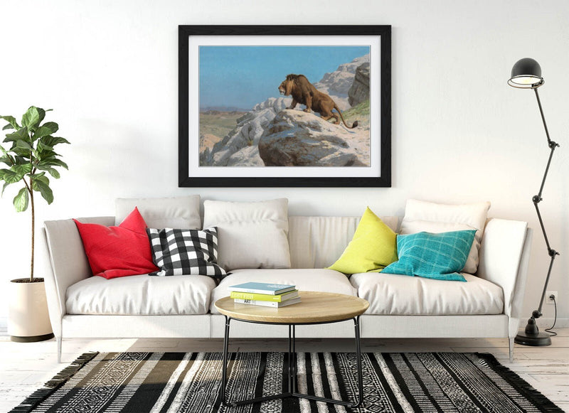 Framed Wall Art - Jean-Leon Gerome Lion Painting Print | UK Made Woodgrain Frame