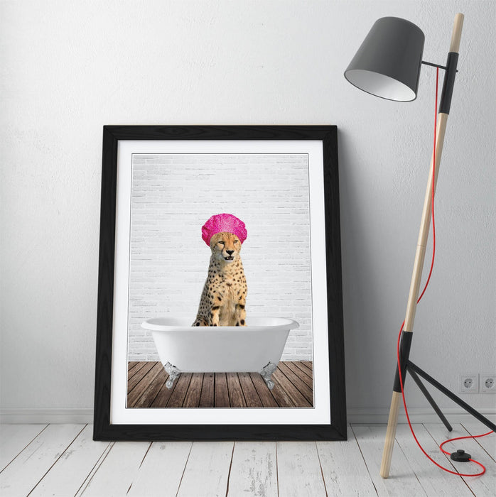 FUNNY CHEETAH IN BATHTUB -ART FRAMED POSTER PICTURE PRINT BATHROOM ARTWORK
