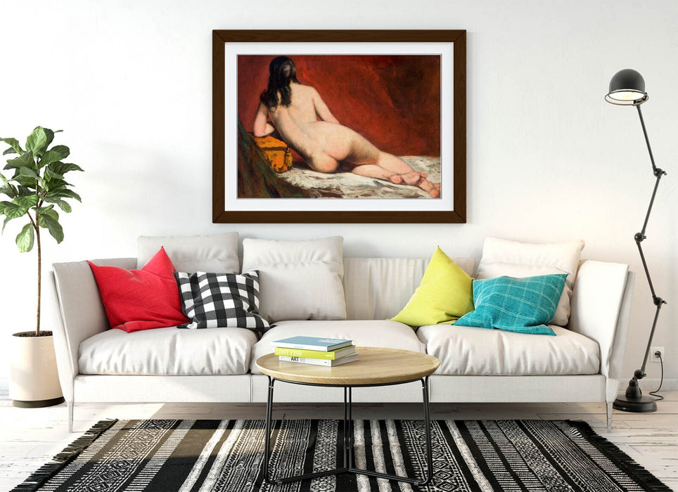 Framed Wall Art Poster - William Etty Nude Study Print With Woodgrain Frame