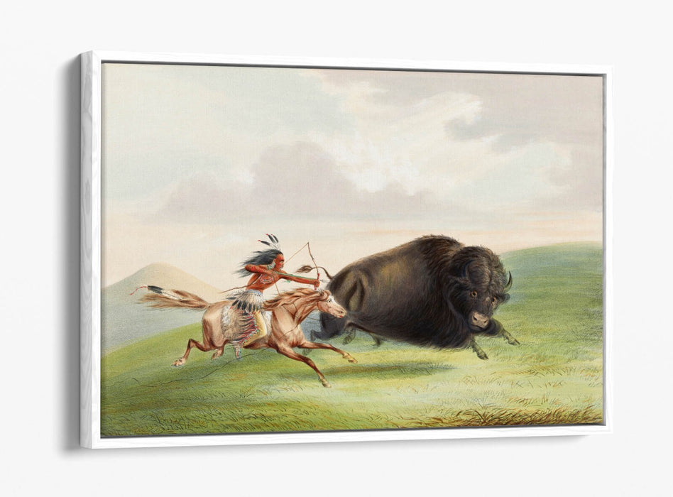 GEORGE CATLIN, BUFFALO HUNT CHASE -FLOAT EFFECT CANVAS WALL ART PRINT