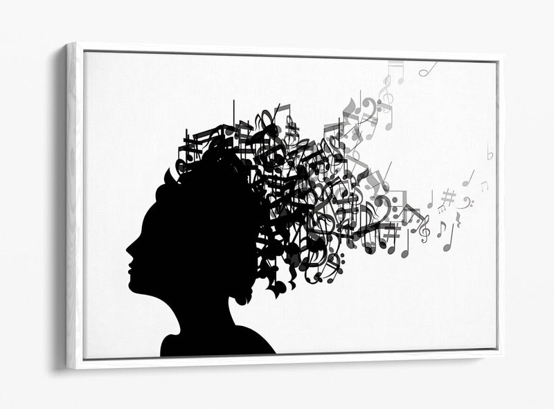 Canvas Art Print - Float Effect Canvas With Woman Silhouette & Music Notes Artwork