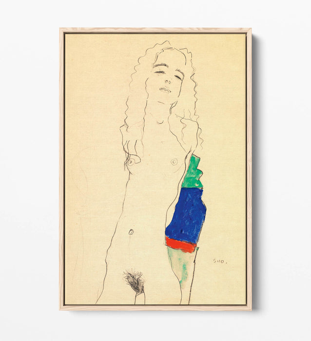 Float Effect Canvas Art - Egon Schiele Standing Female Nude on Handmade Canvas