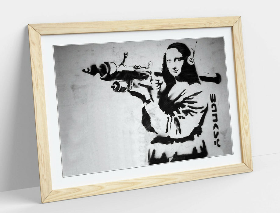 MONA LISA BAZOOKA -FRAMED POSTER WALL ART PRINT ARTWORK- BLACK & WHITE