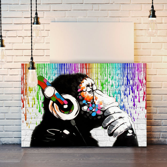 COOL APE DJ HEADPHONES BANKSY CANVAS WALL ART PRINT PICTURE ARTWORK FRAMED