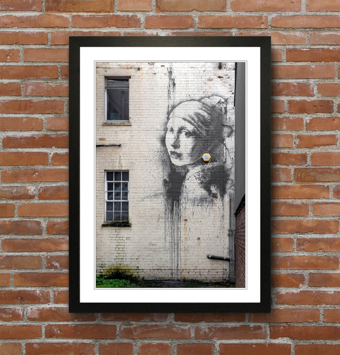 Banksy Framed Poster – Girl With Pearl Earring Wall Art Print, Matte Paper