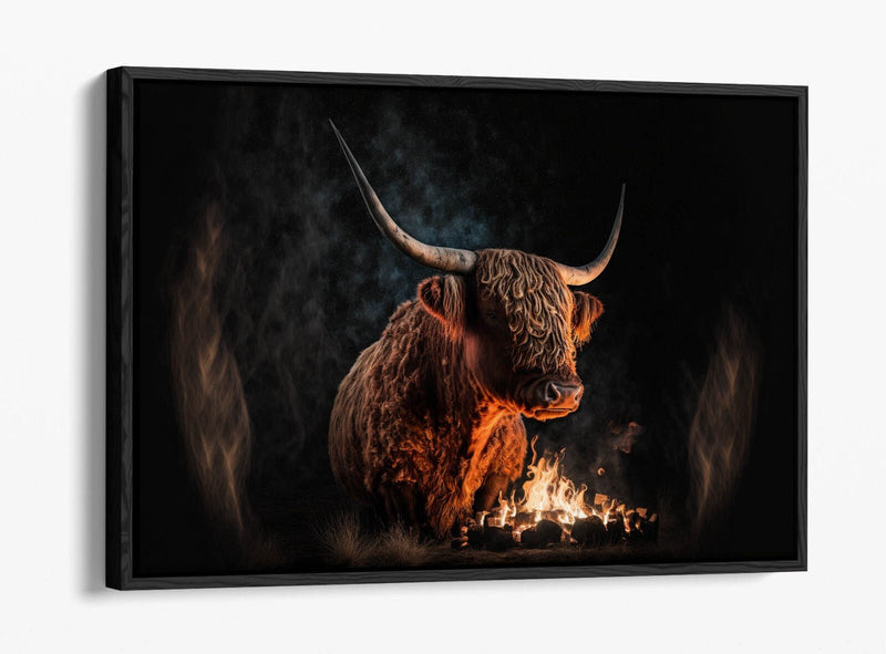 Canvas Wall Art - Highland Cow Print With Float Effect Canvas & Premium Frame