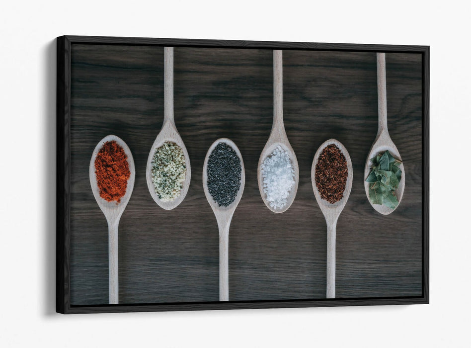 Canvas Wall Art - Kitchen Wall Decor With Herbs Spices In Green Red Float Effect