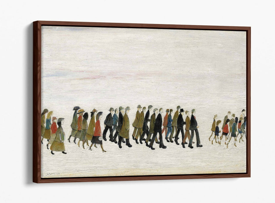 LS LOWRY A PROCESSION -FLOAT EFFECT CANVAS WALL ART PIC PRINT- GREY BROWN