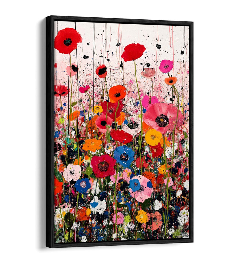 Poppy Canvas Art - Multi Colour Flowers On Float Effect Canvas Print
