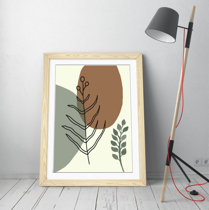BOTANICAL BAUHAUS LEAF TRENDY MINIMALIST -FRAMED WALL ART PICTURE PRINT ARTWORK