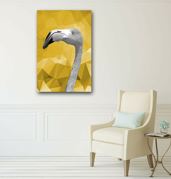 Canvas Wall Art - Flamingo Canvas Print With Black White Wall Decor & Yellow Mustard Artwork