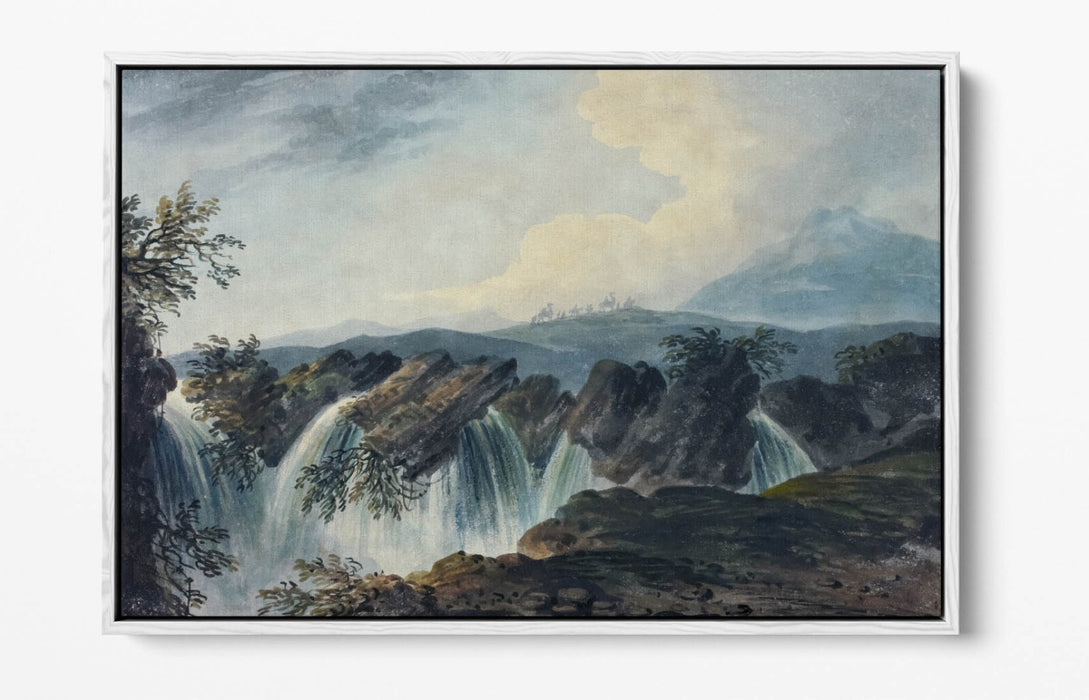 Float Effect Canvas Art - Dominic Serres Camels Crossing Waterfall Print | Premium Handmade UK Canvas