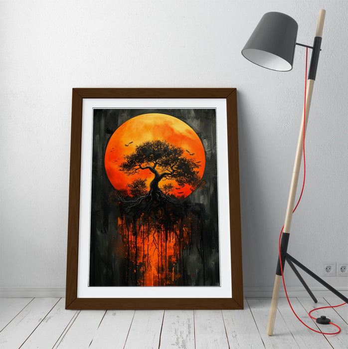 Framed Wall Art – Orange Sun Silhouette Tree Poster Print | Handmade UK Decor