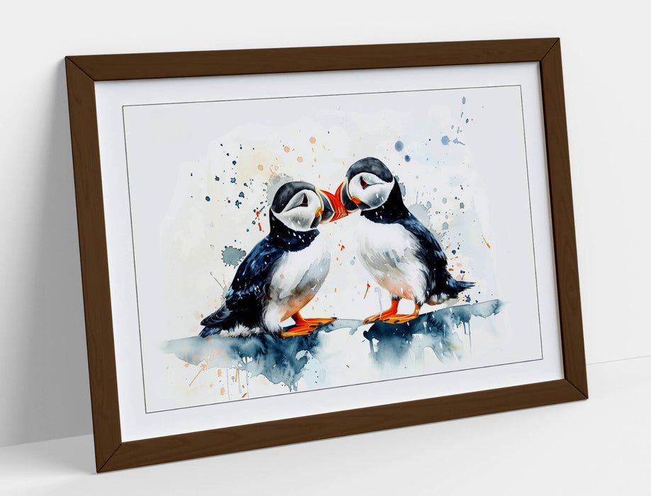 Puffins Wall Art – Framed Bird Poster | Cute Animal Print Home Decor