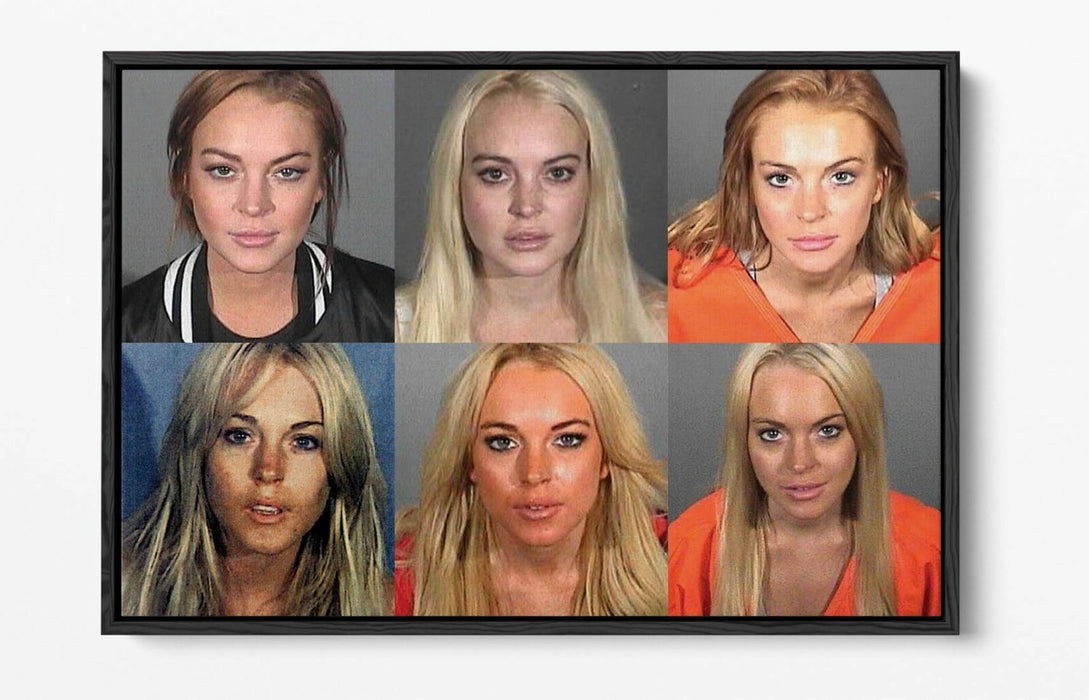 LINDSEY LOHAN MUGSHOTS -FLOAT EFFECT CANVAS WALL ART PIC PRINT- GREY