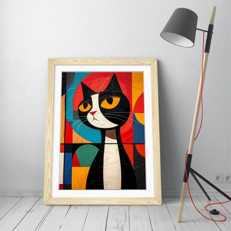 Abstract Black Cat Art – Colorful Kandinsky Framed Wall Art Print 4 Sizes
