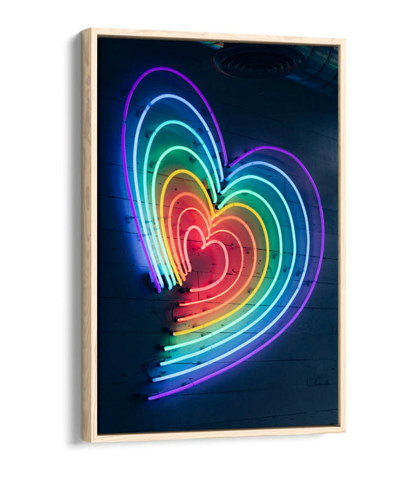 Neon Lights Canvas - Rainbow Heart Decor | Float Effect Art On Custom MDF Frame