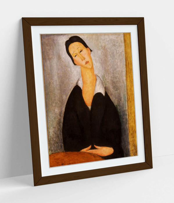 Modigliani Framed Wall Art – Polish Woman Portrait Print | Handmade Wood Grain Frame