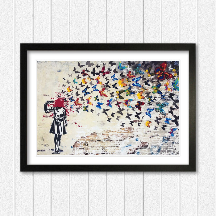 Banksy Framed Poster – Butterfly Brains Wall Art | Handmade UK Print
