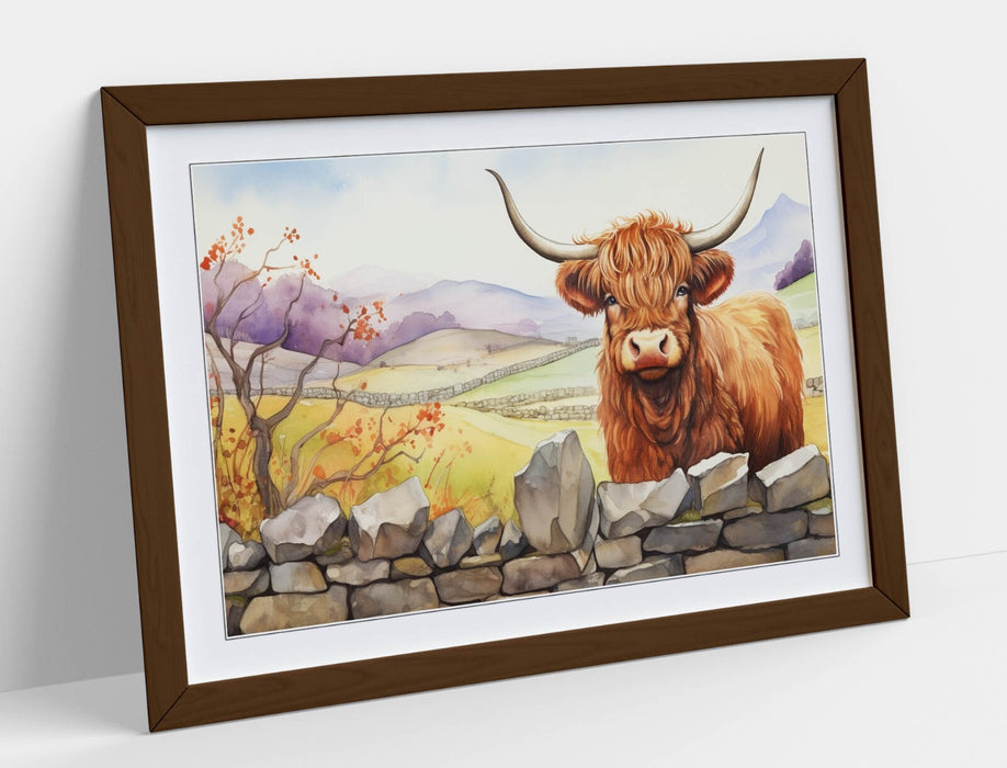 Highland Cow Wall Art – Rustic Framed Print on Matte Paper Poster for Home Decor
