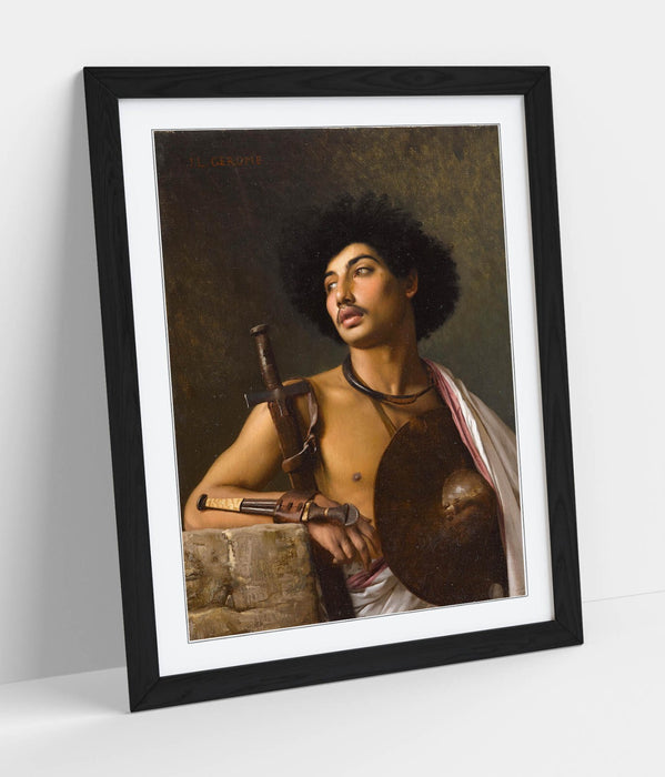 Framed Wall Art Poster - Jean-Leon Gerome Bischari Warrior Print with Woodgrain Frame