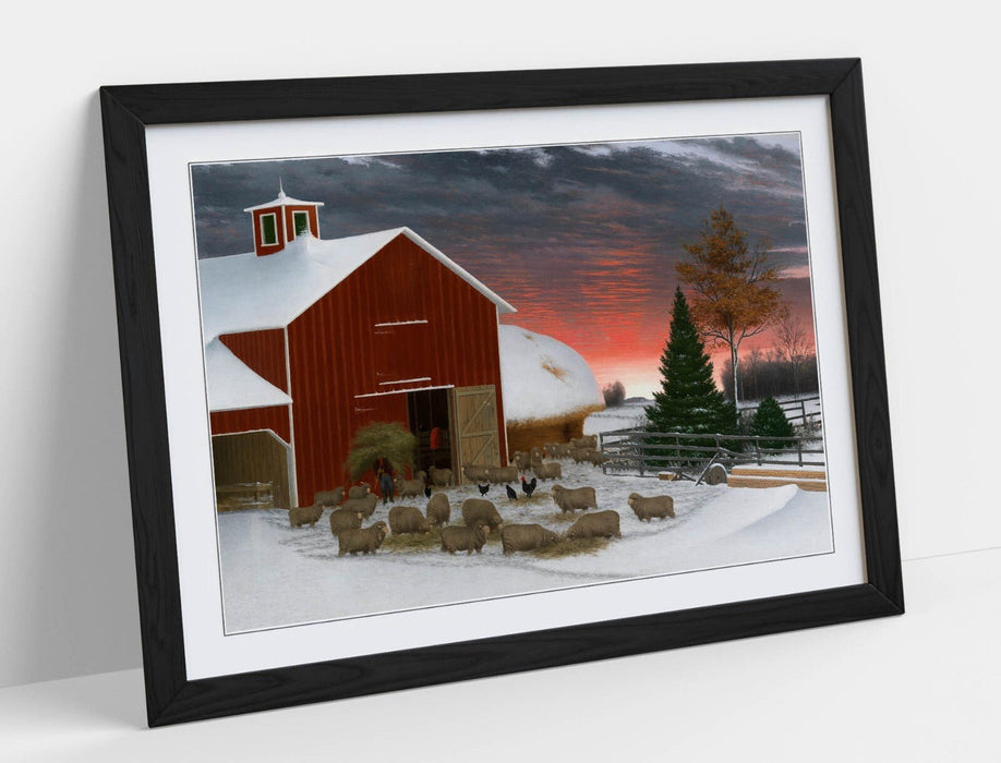 Framed Wall Art Poster - Horatio Shaw, Barnyard in Winter | Art Print and Wood Frame - 3 colours