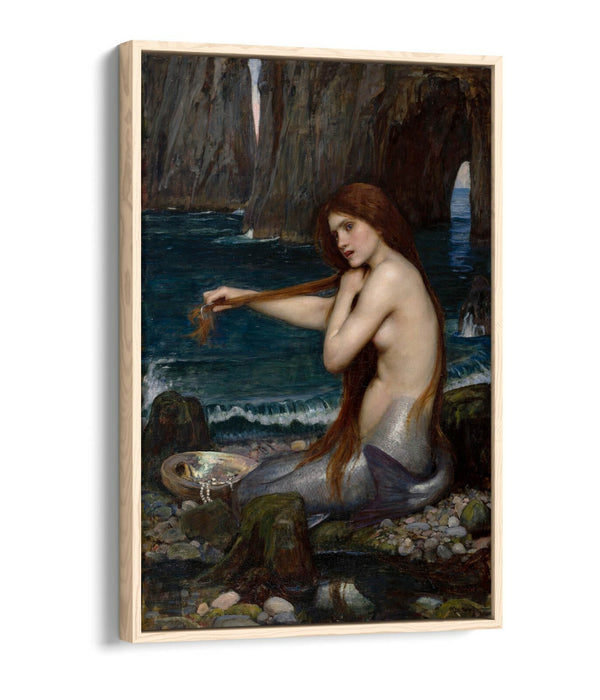 JOHN WILLIAM WATERHOUSE MERMAID -FLOAT EFFECT CANVAS WALL ART PIC PRINT- BLUE