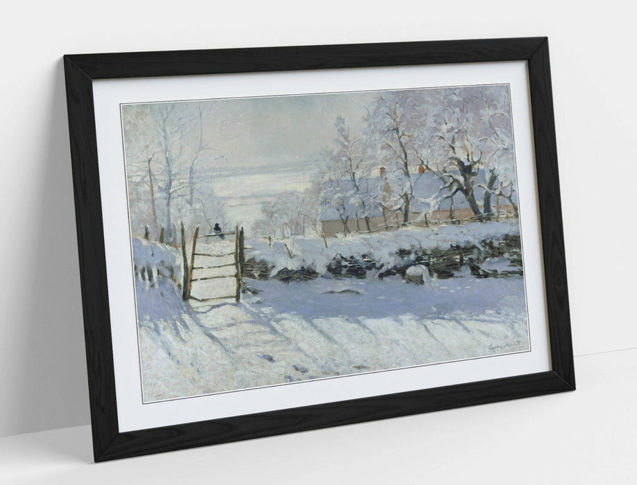 Framed Art Print Claude Monet Poster - Blue Grey Artwork With Woodgrain Faux Frame